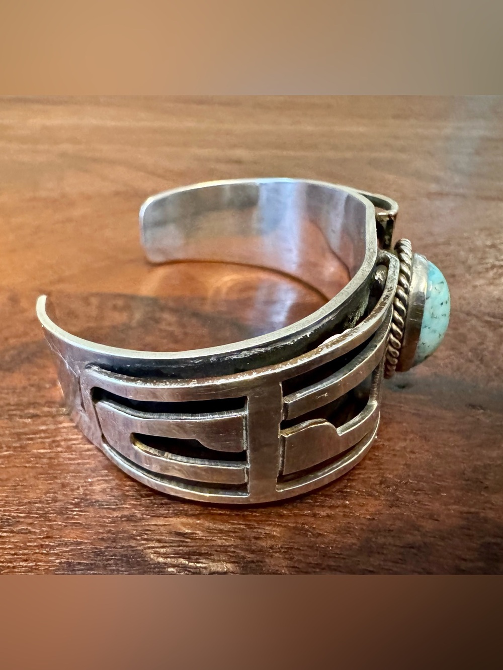 VTG Taxco Sterling Silver Cuff w/Turquoise Heavy Statement Bracelet Mexico 70g - Picture 5 of 11